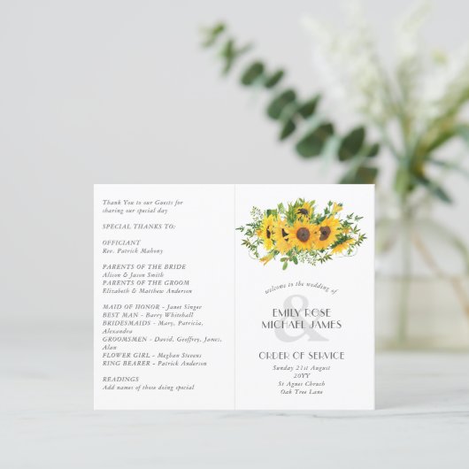 Sunflower Wedding Program of een ander evenement o (Staand voorkant)