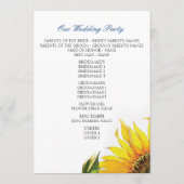 Sunflower Wedding Program Yellow Programmakaart (Achterkant)