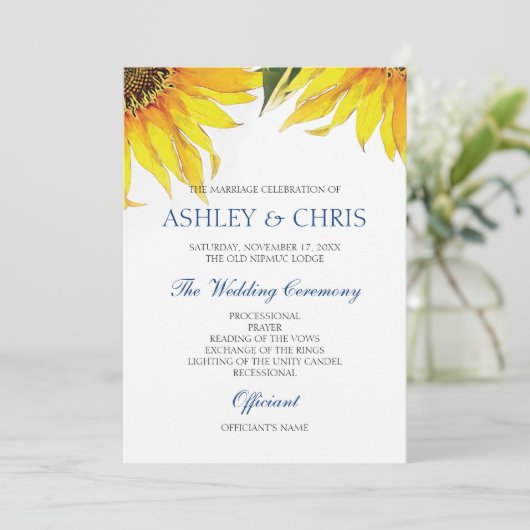 Sunflower Wedding Program Yellow Programmakaart (Staand voorkant)