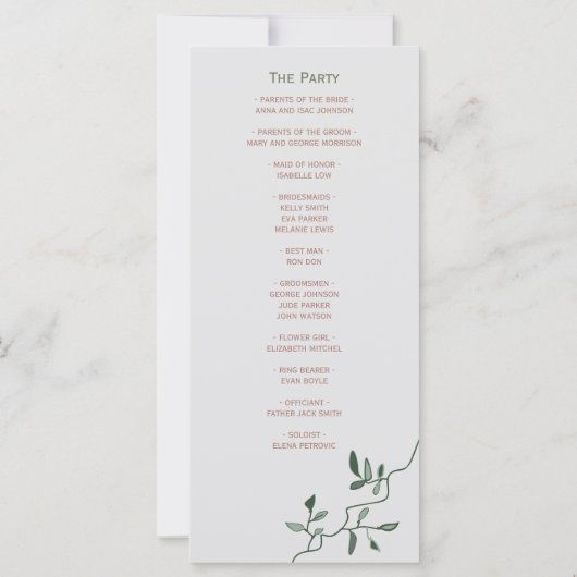 Sunflower Wedding Programme (Achterkant)