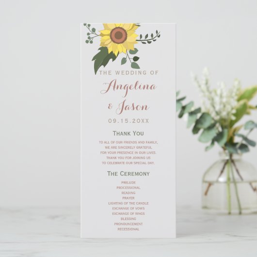 Sunflower Wedding Programme (Staand voorkant)