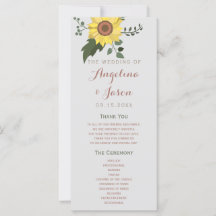 Sunflower Wedding Programme