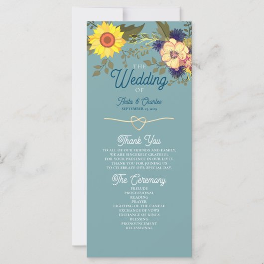 Sunflower Wedding Programme (Voorkant)