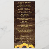Sunflower Wedding Programme on Wood Country Floral Programmakaart (Achterkant)