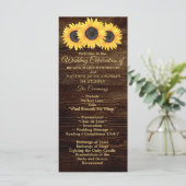 Sunflower Wedding Programme on Wood Country Floral Programmakaart (Staand voorkant)