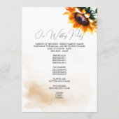 Sunflower Wedding Programme - Programmakaart (Achterkant)