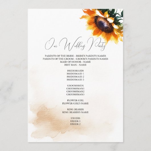 Sunflower Wedding Programme - Programmakaart (Achterkant)