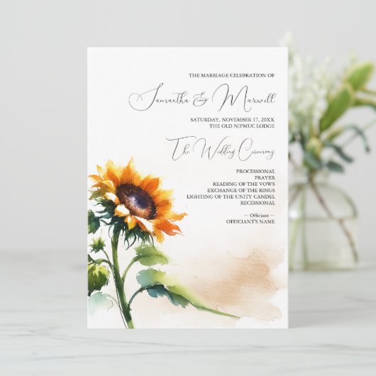 Sunflower Wedding Programme - Programmakaart (Staand voorkant)