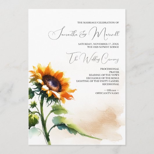 Sunflower Wedding Programme - Programmakaart (Voorkant)