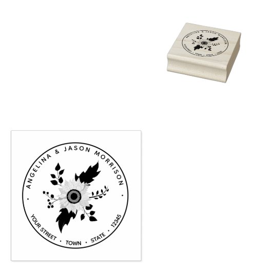 Sunflower Wedding Return-adres Rubberstempel (Gestempeld)