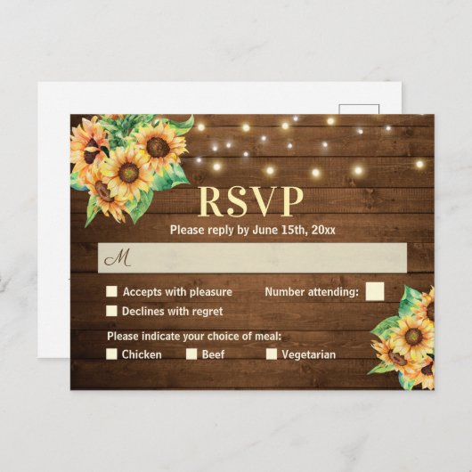 Sunflower Wedding RSVP Rustic Country Uitnodiging (Voorkant / Achterkant)
