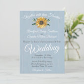 Sunflower Wedding Rustic Dusty Blue Barn Wood Kaart (Staand voorkant)