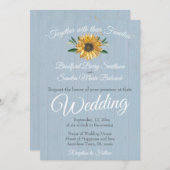 Sunflower Wedding Rustic Dusty Blue Barn Wood Kaart (Voorkant / Achterkant)