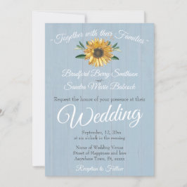 Sunflower Wedding Rustic Dusty Blue Barn Wood Kaart