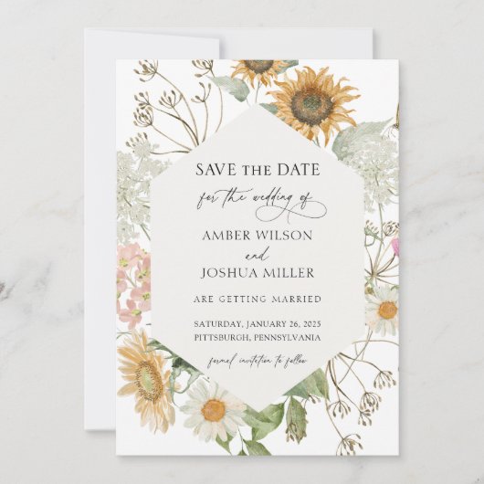 Sunflower Wedding Save the Date Invitation Kaart (Voorkant)