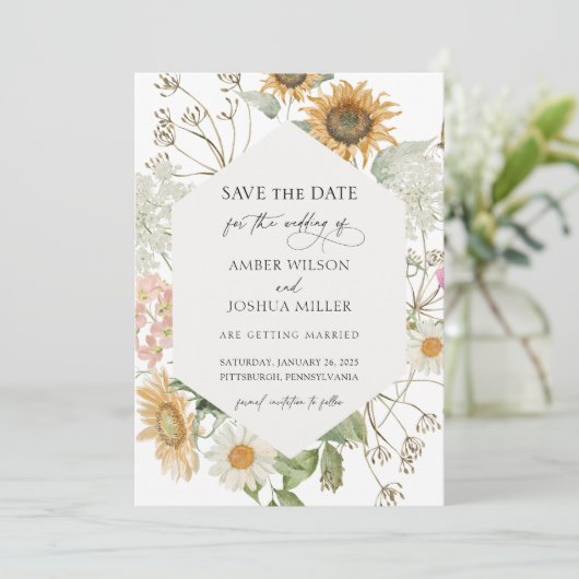 Sunflower Wedding Save the Date Invitation Kaart (Staand voorkant)