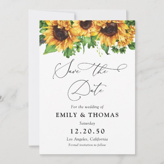 Sunflower Wedding Save the Date Kaart (Voorkant)