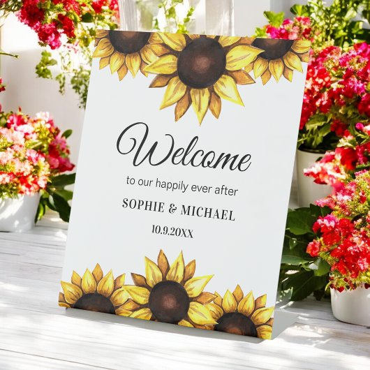 Sunflower Wedding Welcome Yellow Floral Reclamebord Met Voetstuk