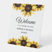 Sunflower Wedding Welcome Yellow Floral Reclamebord Met Voetstuk (Voorkant)