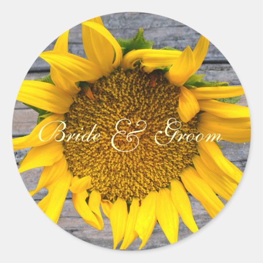 Sunflower Wedding with post wood 1 Ronde Sticker (Voorkant)