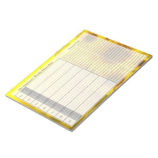 Sunflower Weekly Personalized Menu Plan Notepad Notitieblok (Schuin)