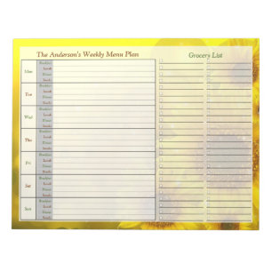 Sunflower Weekly Personalized Menu Plan Notepad Notitieblok