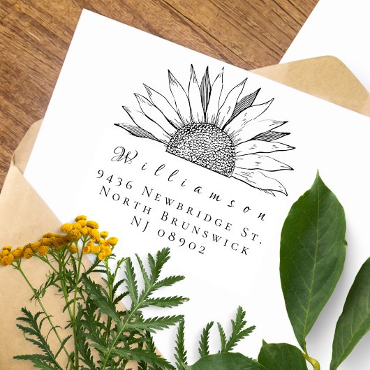 Sunflower Whimsical Name Return Address Rubberstempel