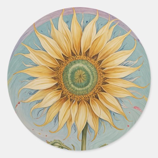 Sunflower Whimsy Ronde Sticker (Voorkant)