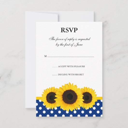 Sunflower White en Blue Polka Dot Response Card RSVP Kaartje (Voorkant)