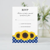 Sunflower White en Blue Polka Dot Response Card RSVP Kaartje (Staand voorkant)