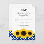 Sunflower White en Blue Polka Dot Response Card RSVP Kaartje (Voorkant / Achterkant)
