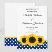 Sunflower White en Blue Polka Dot Save the Date (Voorkant / Achterkant)