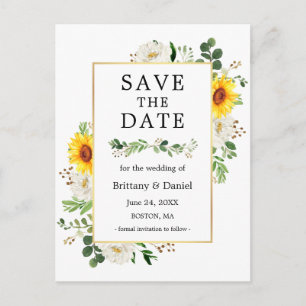 Sunflower White Floral Greenery Save the Date Briefkaart