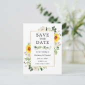 Sunflower White Floral Greenery Save the Date Briefkaart (Staand voorkant)