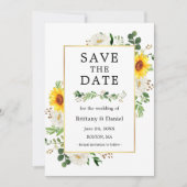 Sunflower White Floral Greenery Save the Date Kaar (Voorkant)