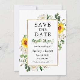 Sunflower White Floral Greenery Save the Date Kaar