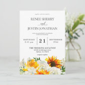 Sunflower & White Rose Floral Wedding 2 Uitnodigin Kaart (Staand voorkant)