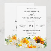 Sunflower & White Rose Floral Wedding 2 Uitnodigin Kaart (Voorkant / Achterkant)