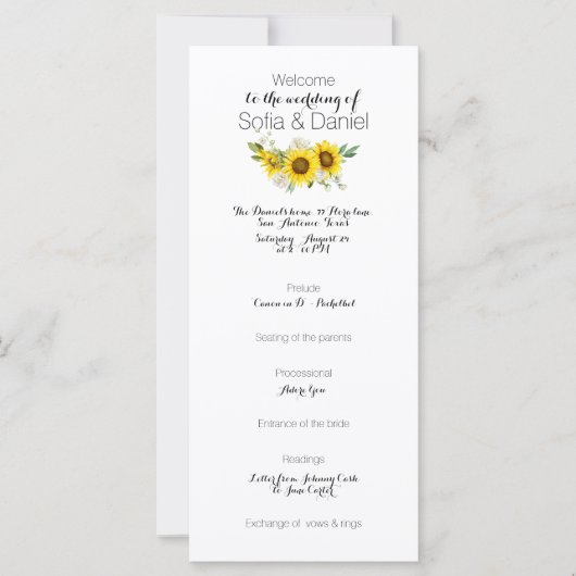 Sunflower white rose watercolor wedding Flat Card (Voorkant)