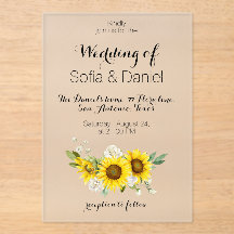 Sunflower white rose wedding Acrylic Invitation