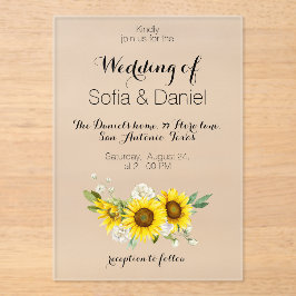 Sunflower white rose wedding Acrylic Invitation Acryl Uitnodigingen