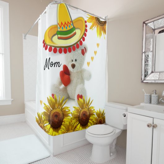 Sunflower White Teddy Bear Showgordijn Douchegordijn (In situ)