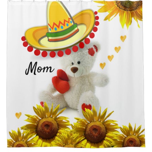 Sunflower White Teddy Bear Showgordijn Douchegordijn (Voorkant)