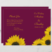 Sunflower Wine Yellow Wedding Programme (Voorkant / Achterkant)