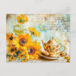 Sunflower with Antique Coffee Pot and Fantasy text Briefkaart