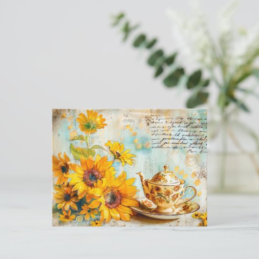 Sunflower with Antique Coffee Pot and Fantasy text Briefkaart (Staand voorkant)