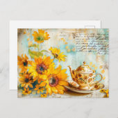 Sunflower with Antique Coffee Pot and Fantasy text Briefkaart (Voorkant / Achterkant)