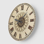 Sunflower Wood Burned Wall Clock Grote Klok (Hoek)