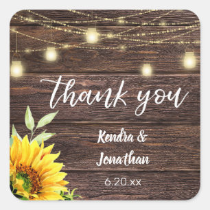 Sunflower Wood & Mason Jar String Lights Dank u Vierkante Sticker