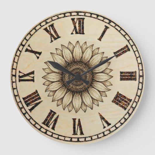 Sunflower wooden Wall Clock Grote Klok (Voorkant)
